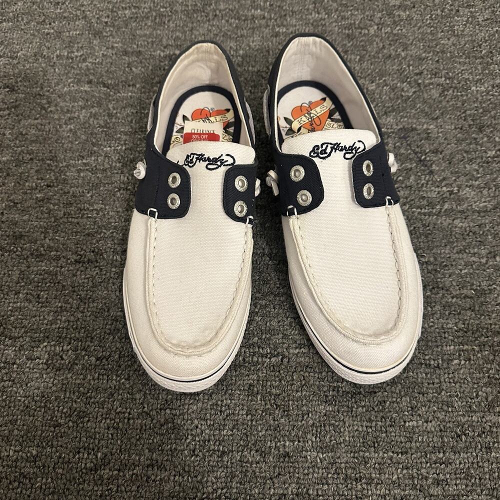 ED HARDY DEL MAR WHITE BOAT SHOES WOMENS SIZE 7